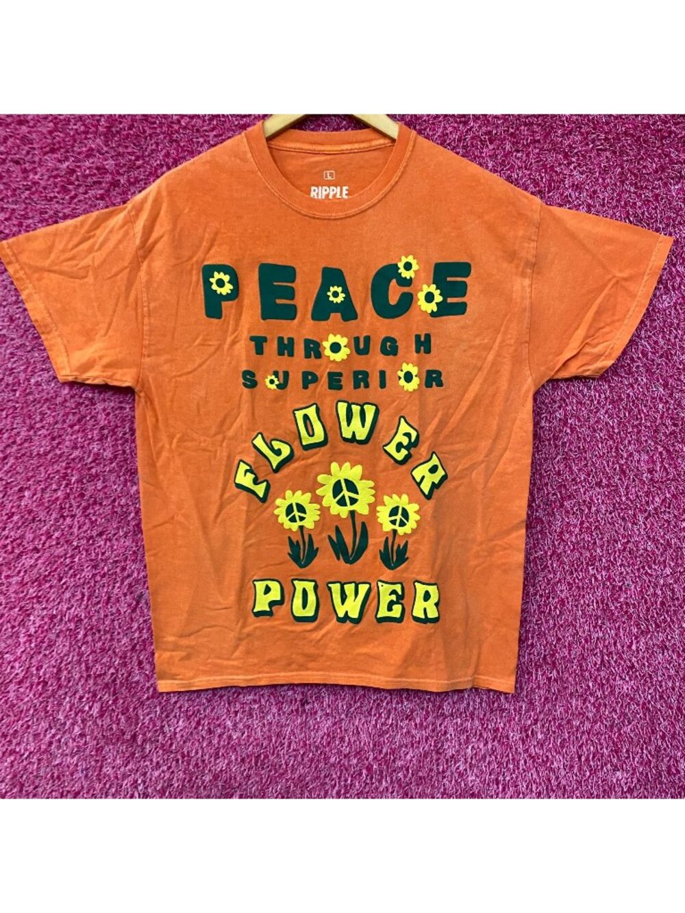 Flower Power Peace Through Superior Flower Tshirt size large
